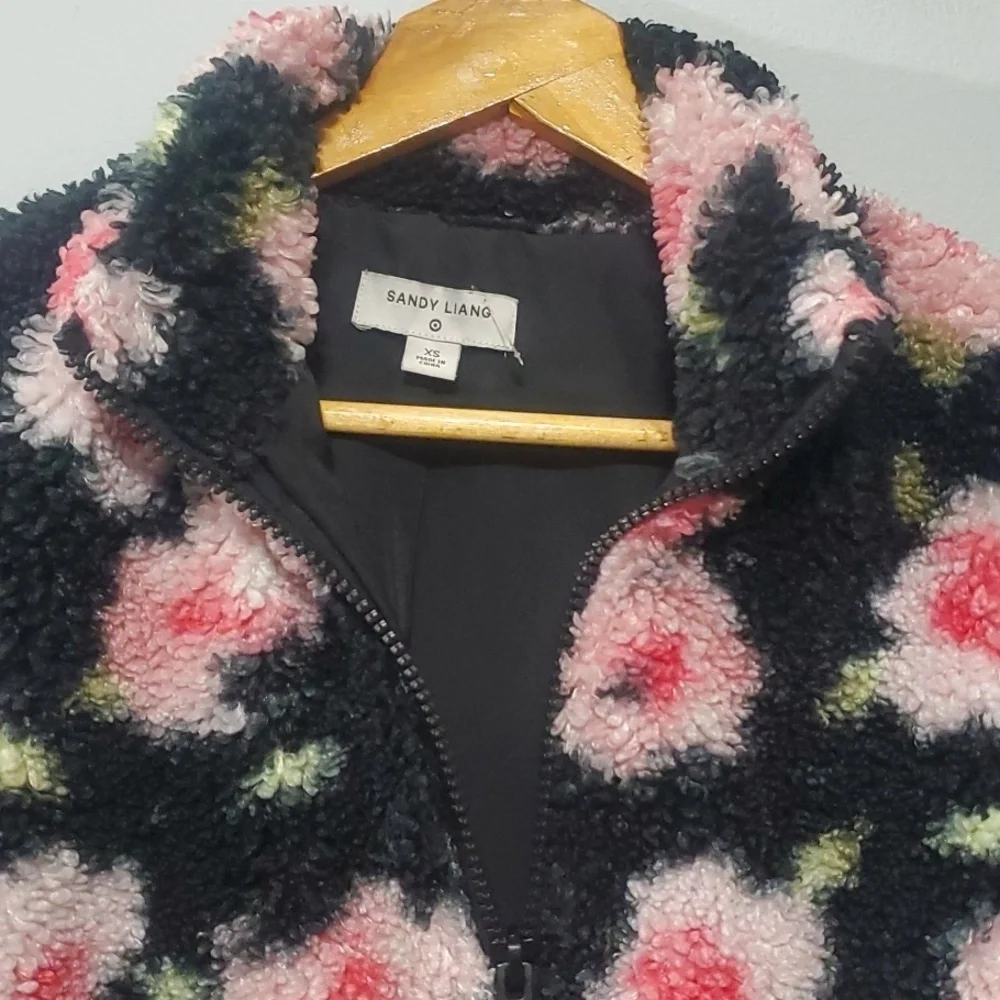 Sandy Liang X Target Jacket Women's XS Black Colorpop NYC Fleece Floral Sherpa‎